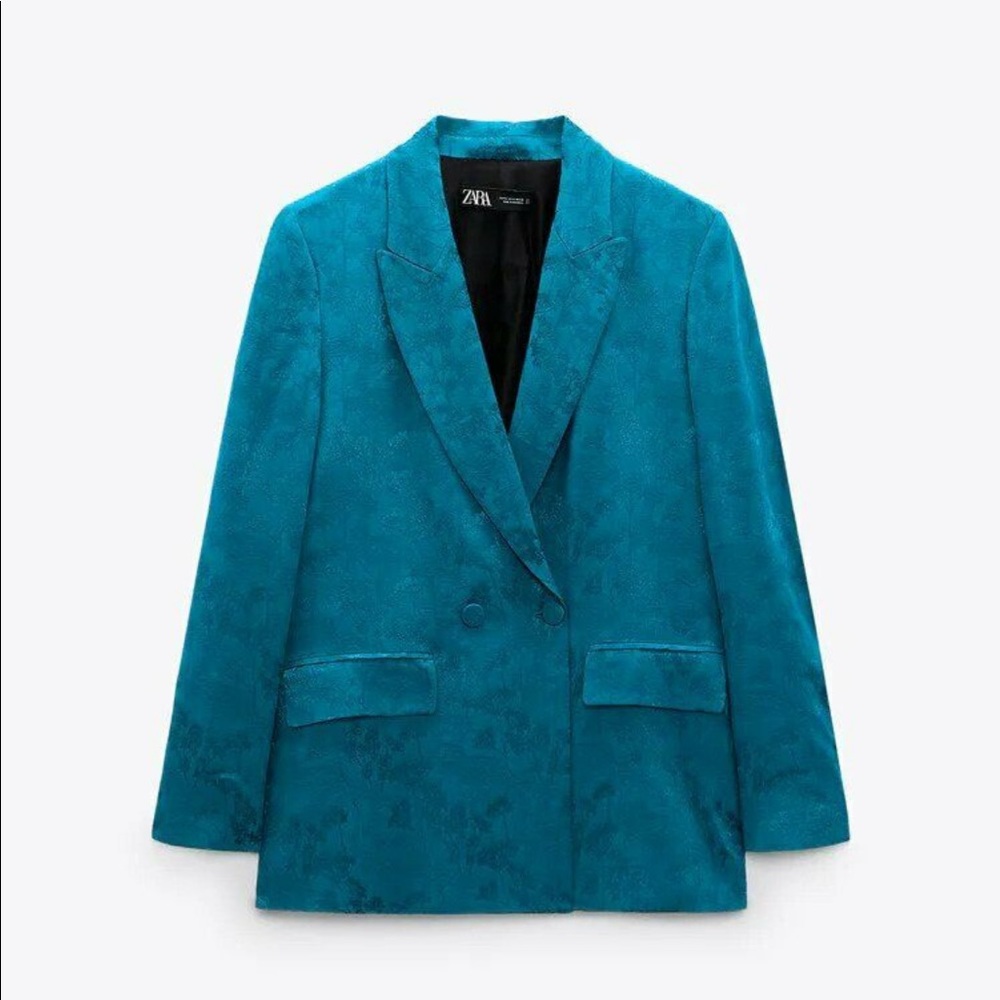 Zara Teal Double-Breasted Blazer